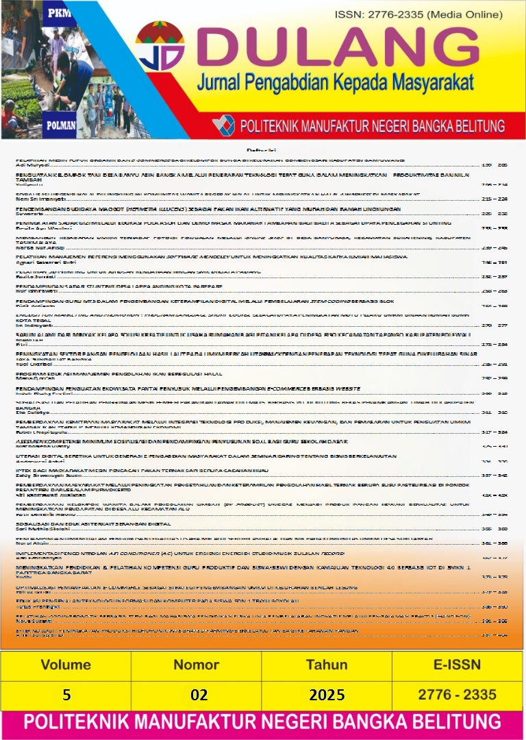 					View Vol. 5 No. 02 (2025): DULANG : Jurnal Pengabdian Kepada Masyarakat
				